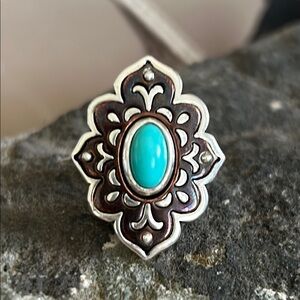 James Avery Retired Tangier Silver Copper Turquoise Ring Size 9.5